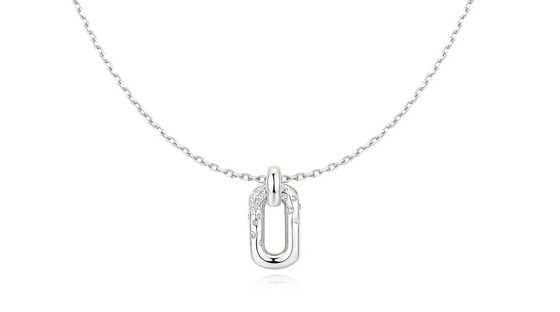 Sterling Silver Rhodium Plated Ania Haei Sparkling Oval Cubic Zirconia Hoop Pendant On Adjustable Chain