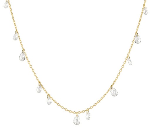 Sterling Silver gold plated Ethereal teardrop dangle station necklace on adjustable chain