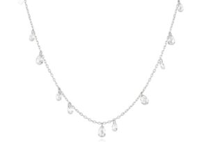 Sterling Silver Rhodium Plated Ethereal Teardrop Cubic Zirconia Dangle Station Necklace On Adjustable Chain