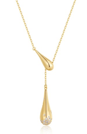 Sterling Silver Gold Plated Cubic Zirconia Single Slide Teardrop Neckace On Adjustable Chain