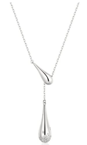 Sterling Silver Rhodium Plated Ania Haei Cubic Zirconia Teardrop Necklace On Adjustable Chain