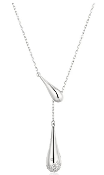 Sterling Silver Rhodium Plated Ania Haei Cubic Zirconia Teardrop Necklace On Adjustable Chain