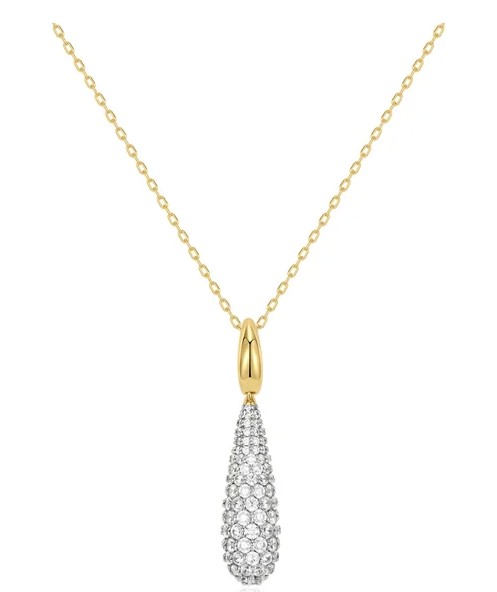 N G .jpg Sterling Silver Gold Plated Ania Haei Pave Statement Teardrop Necklace On Adjustable Chain
