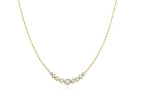 Sterling Silver Gold Plated Graduated Cubic Zirconia Pave Arc Necklace on Adjustable Chain