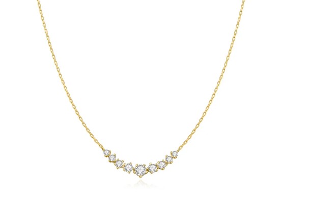 Sterling Silver Gold Plated Graduated Cubic Zirconia Pave Arc Necklace on Adjustable Chain