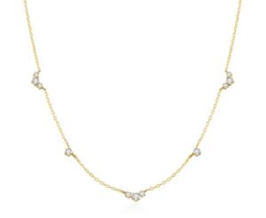Sterling Silver gold plated three stone stone station necklace on adjustable chain