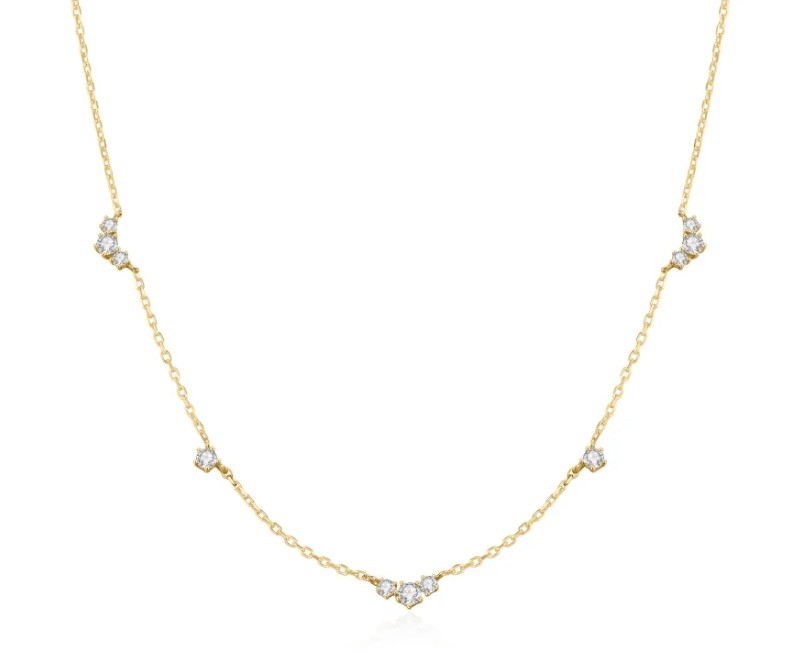 Sterling Silver gold plated three stone stone station necklace on adjustable chain