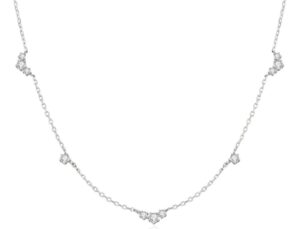 Sterling Silver rhodium plated three stone cubic zirconia pendant on adjustable chain