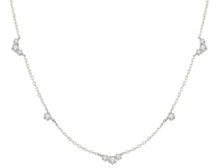 Sterling Silver rhodium plated three stone cubic zirconia pendant on adjustable chain