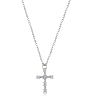 Sterling Silver gold plated dainty lassire simulated diamond baguette cross tw 0.16cts
