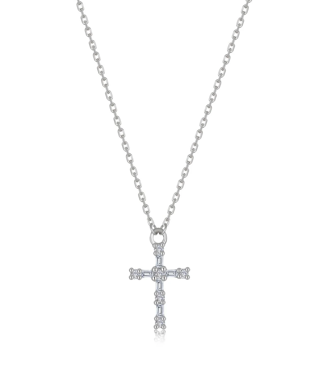 NCLP .png Sterling Silver gold plated dainty lassire simulated diamond baguette cross tw 0.16cts