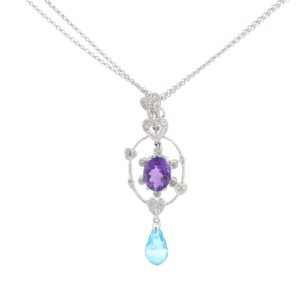 14KT W/G AMETHYST, DIAMOND, BT PEND 1-BT 0.91PTS, 1 OV. AM 0.67 PTS, 0.12 PTS