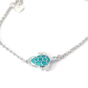 Sterling silver hand enamel green double sided turtle bracelet rhodium plated
