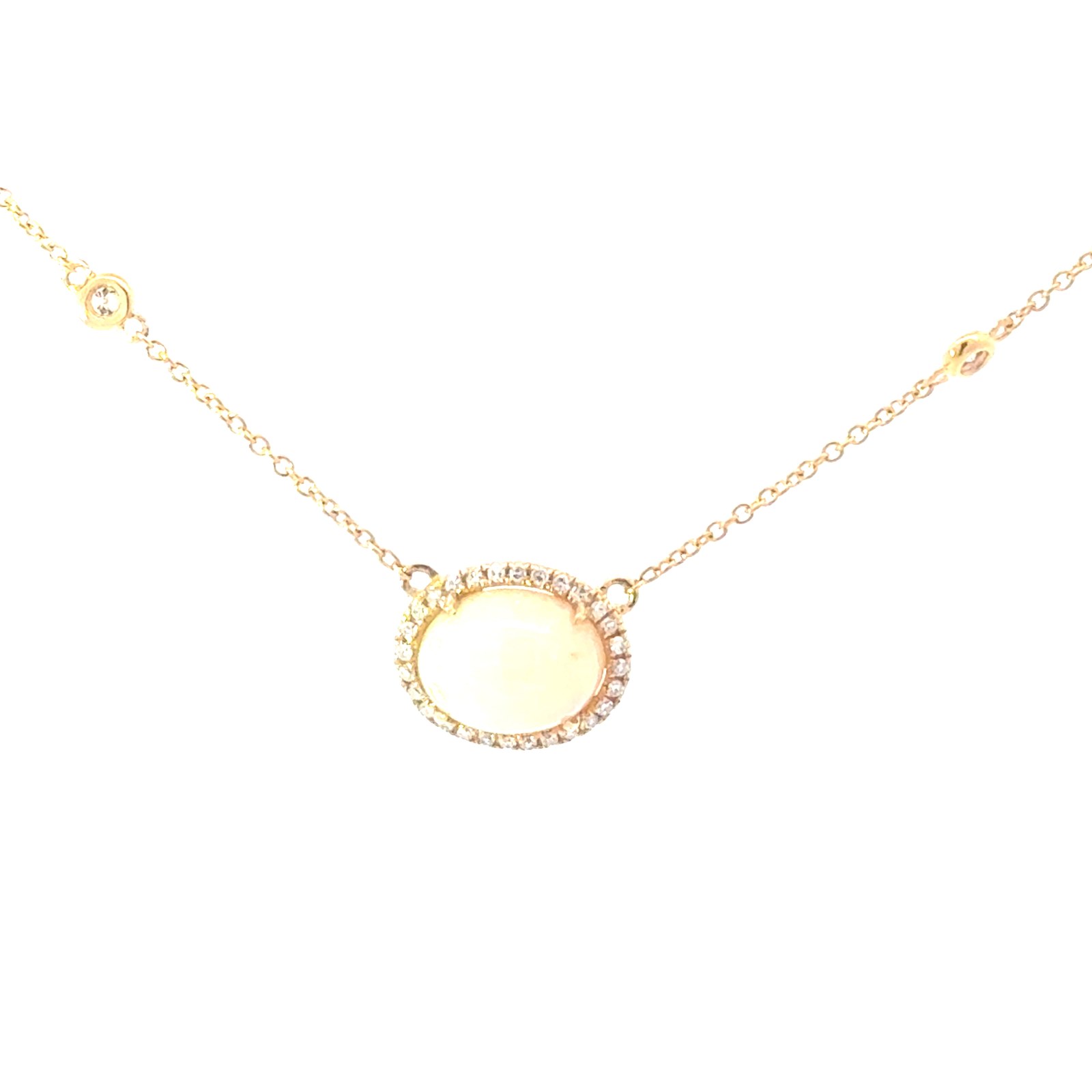 ND .jpg 14kt yellow gold opal and diamond by the yard necklace O tw 1.73cts D tw 0.29cts SI, G/H