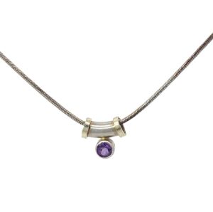 STERLING SILVER SMALL TUBE AMETHYST PENDANT on SNAKE CHAIN
