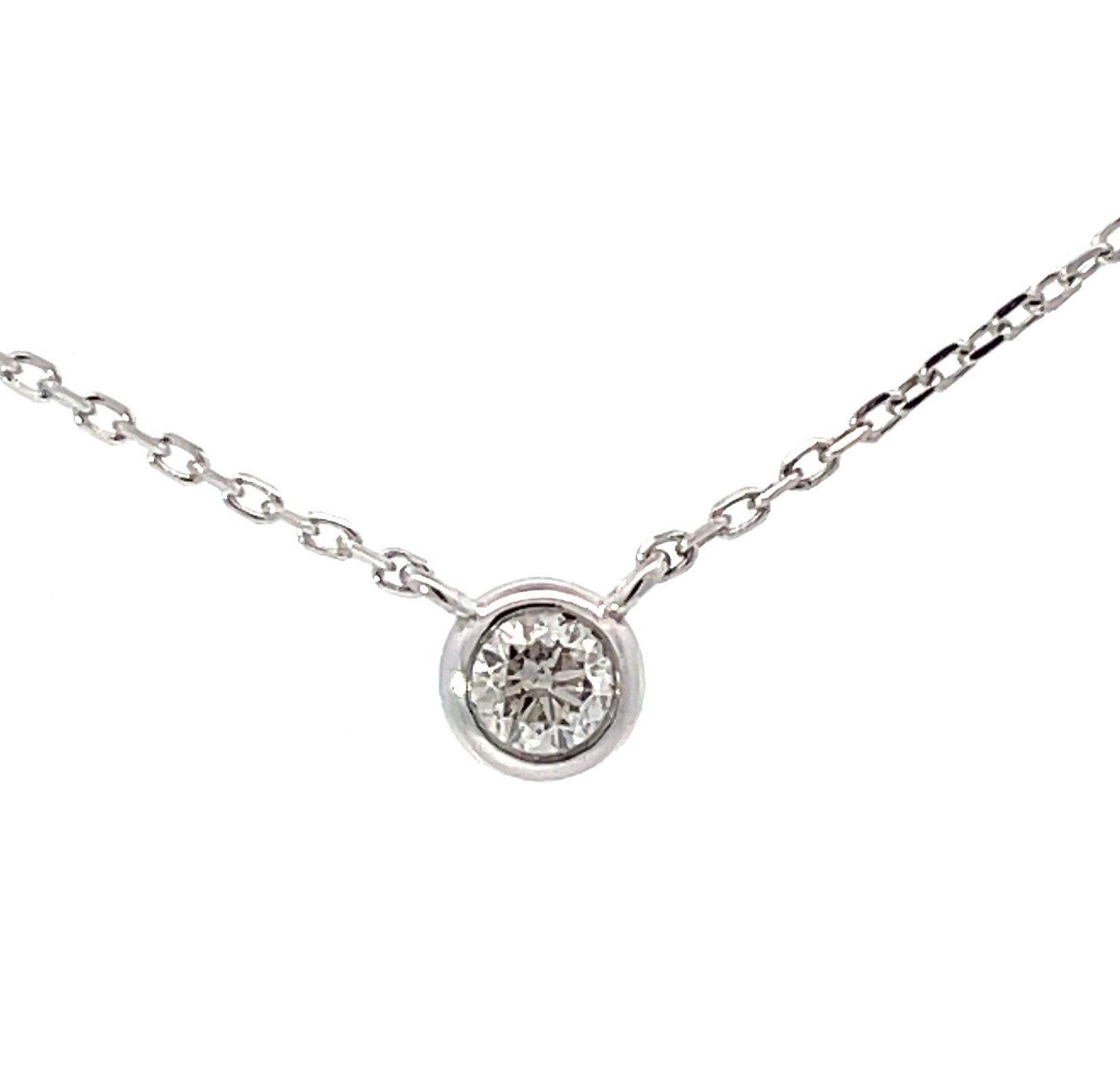 NY WMEFQ .jpg 14kt white gold diamond station solitaire necklace D tw 0.20cts SI2 clarity, near colorless I/J color on adjustable link chain
