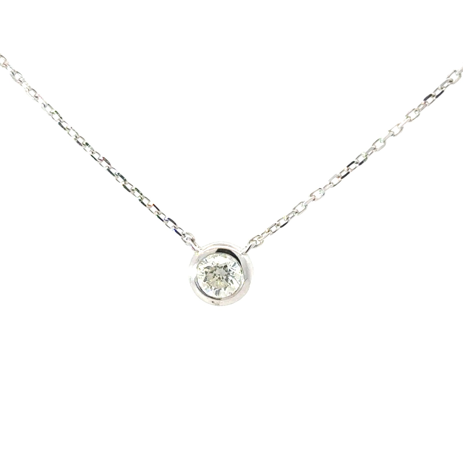 NY yMSEW .jpg 14kt white gold diamond solitaire station necklace tw 0.33cts SI2, near colorless I color on adjustable chain
