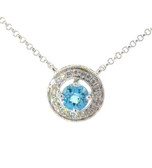 18KT W/G 20 DIAMOND & SWISS BLUE TOPAZ PEND 4.5MM BT .45PTS DTW .09PTS