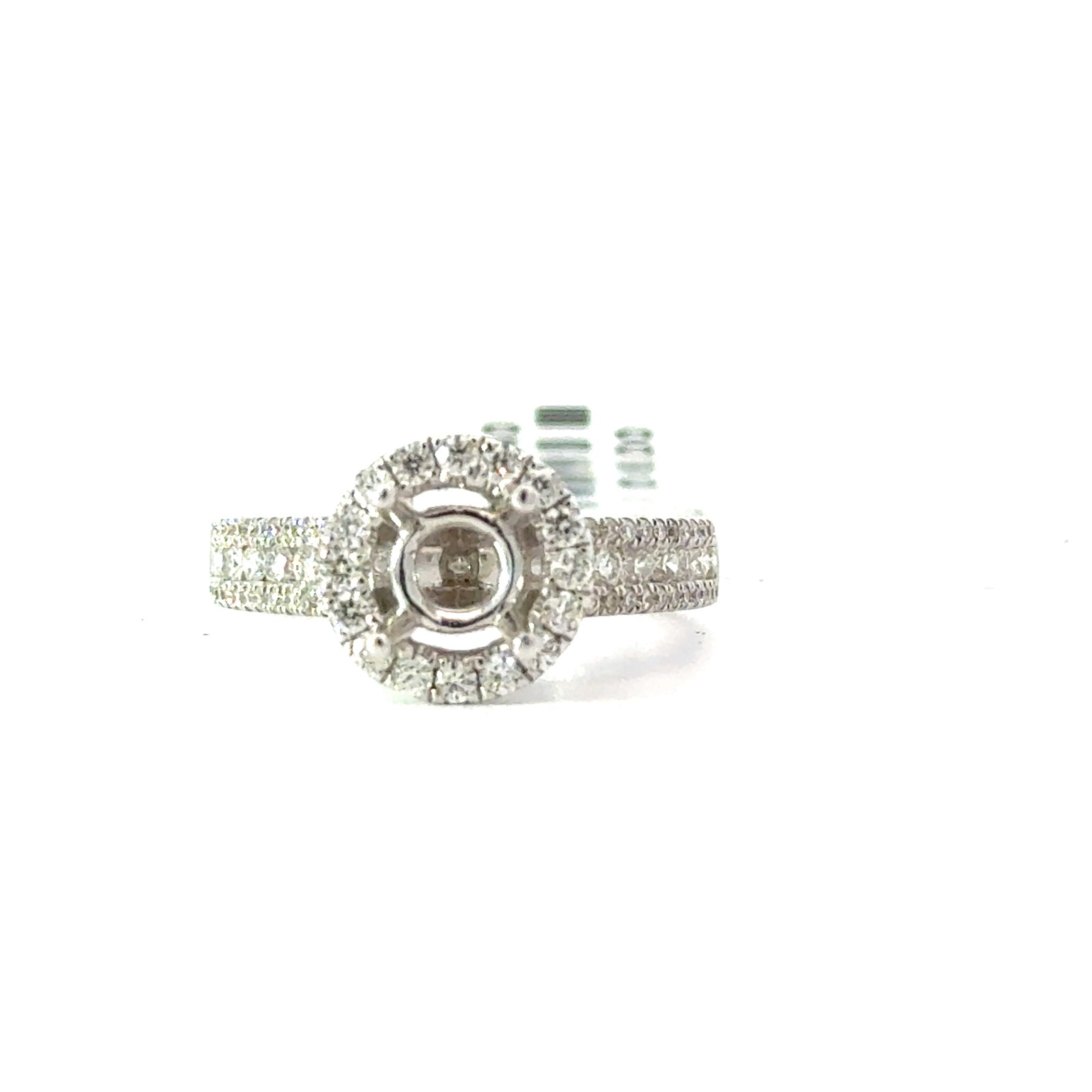 ODL 18kt white gold diamond halo semi mount D tw 0.76cts VS2, G color