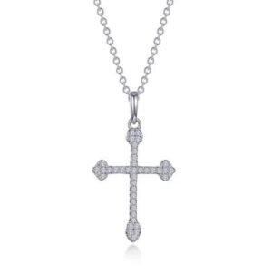 Sterling Silver Lafonn lassire simulated diamond pave cross pendant on adjustable chain D tw 0.38cts