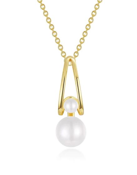PPLG .jpg Sterling Silver gold plated cultured fresh water pearl dangle pendant 20"