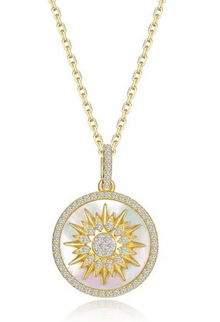 PMOG .jpg Sterling Silver gold plated mother of pearl and Lassire simulate diamond circle pendant D tw 0.68cts