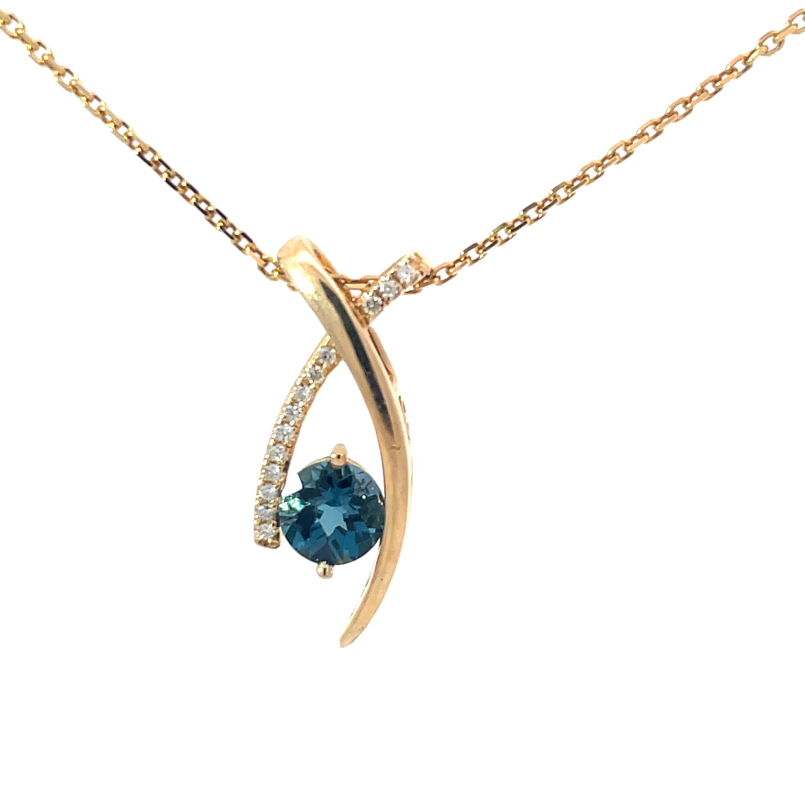 PCK LT .jpg 14kt yellow gold blue topaz and diamond pedant diamond cut cable chain 18" D tw 0.11 VS2, G B tw 1.85cts