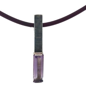 ELONGATED BAUGETTE AMETHYST PENDANT EGGPLANT 15" CORD