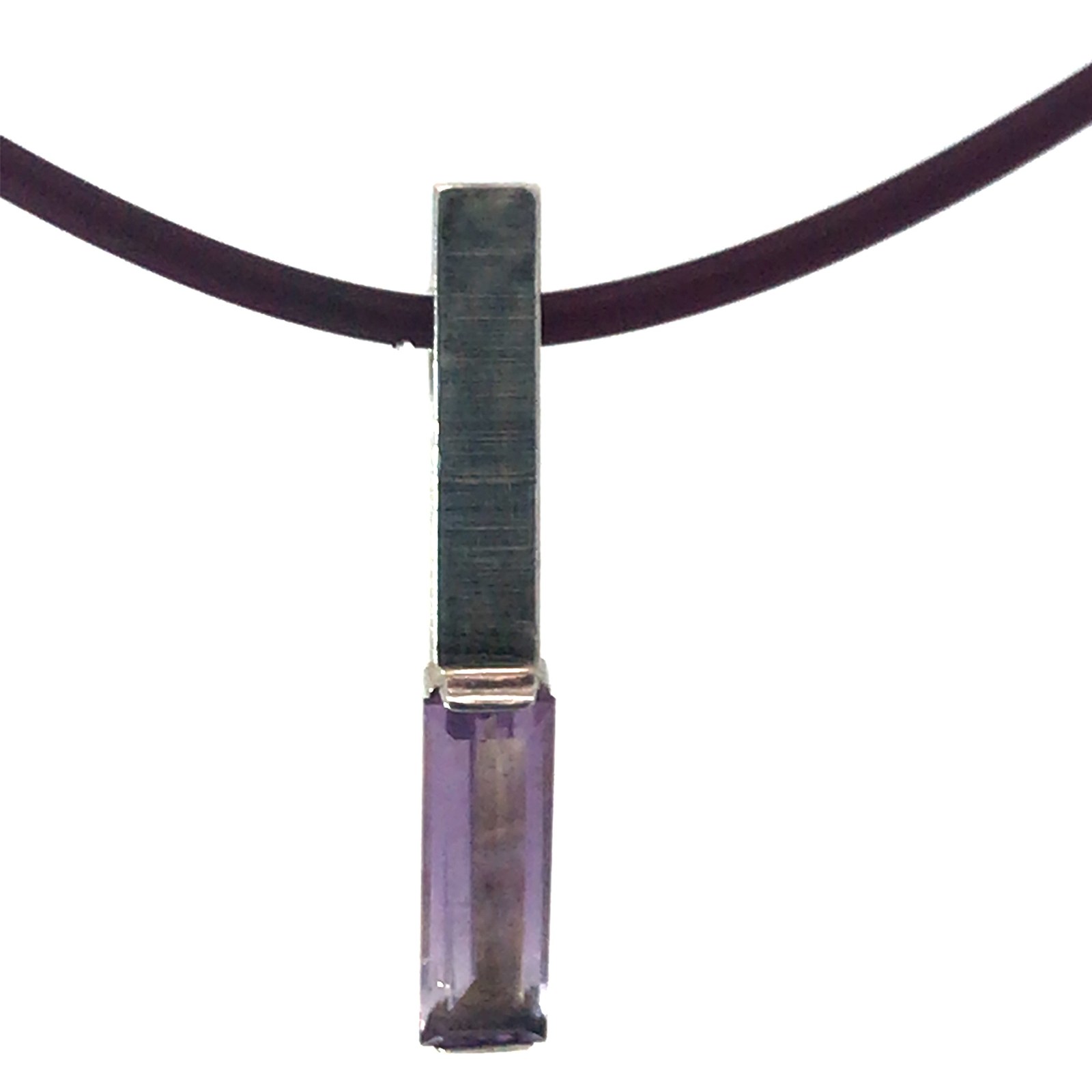 PAM ELONGATED BAUGETTE AMETHYST PENDANT EGGPLANT 15" CORD