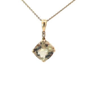 14KT Y/G CUSHION CUT LEMON QUARTZ 3.3 CT PENDANT