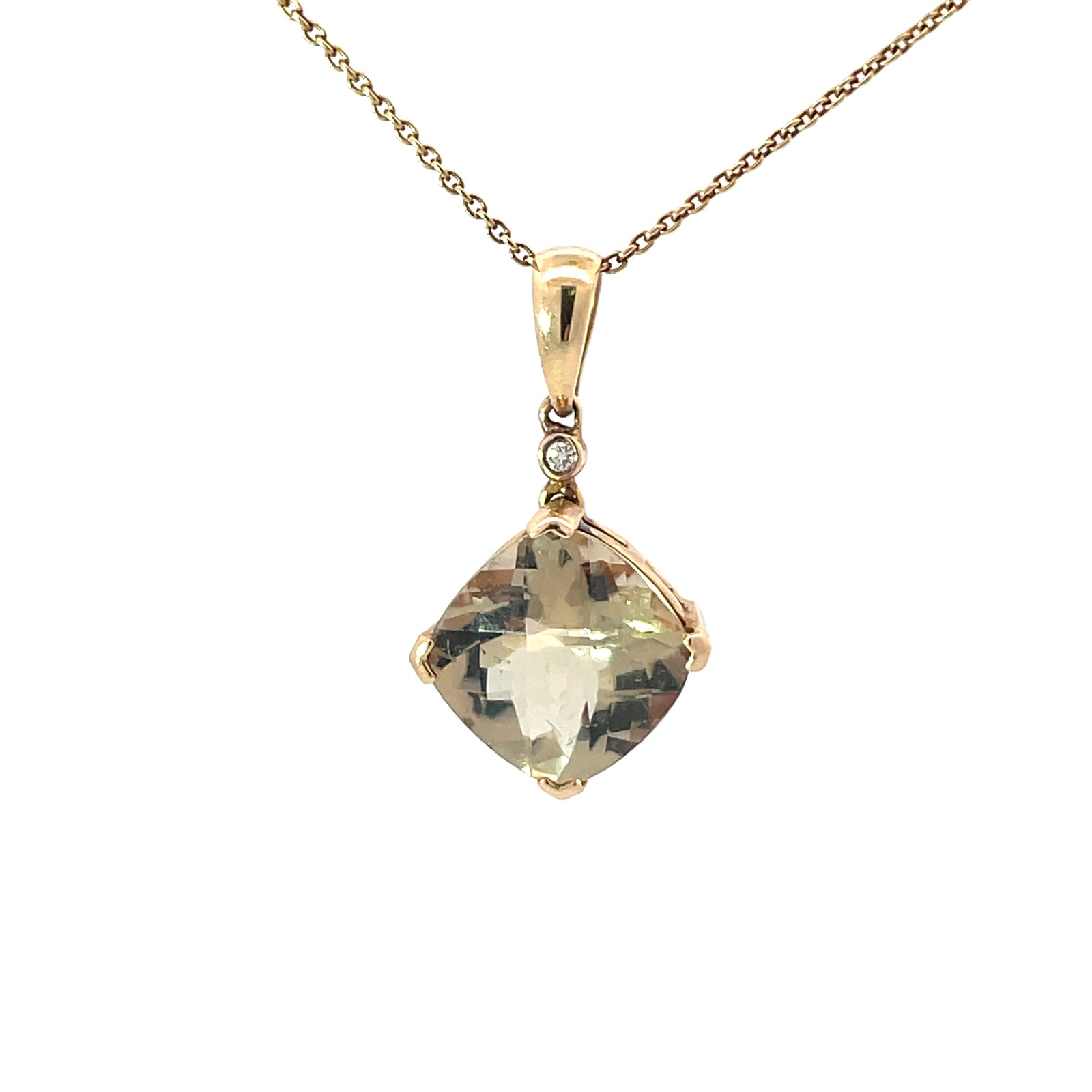 PLQ 14KT Y/G CUSHION CUT LEMON QUARTZ 3.3 CT PENDANT