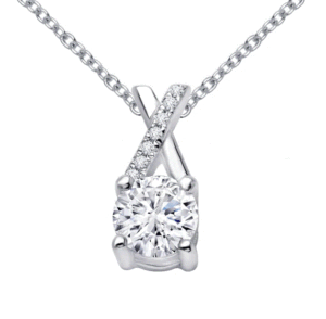 Sterling Silver Lassaire simulated diamonds X pendant platinum bonded on adjustable 18" chain.