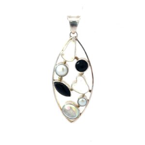 Sterling Silver hand made Bali onyx, pear seaglass heart and druzy pendant
