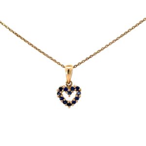 14 KT Y/G BLUE SAPPHIRE HEART PENDANT TW 0.15 PTS