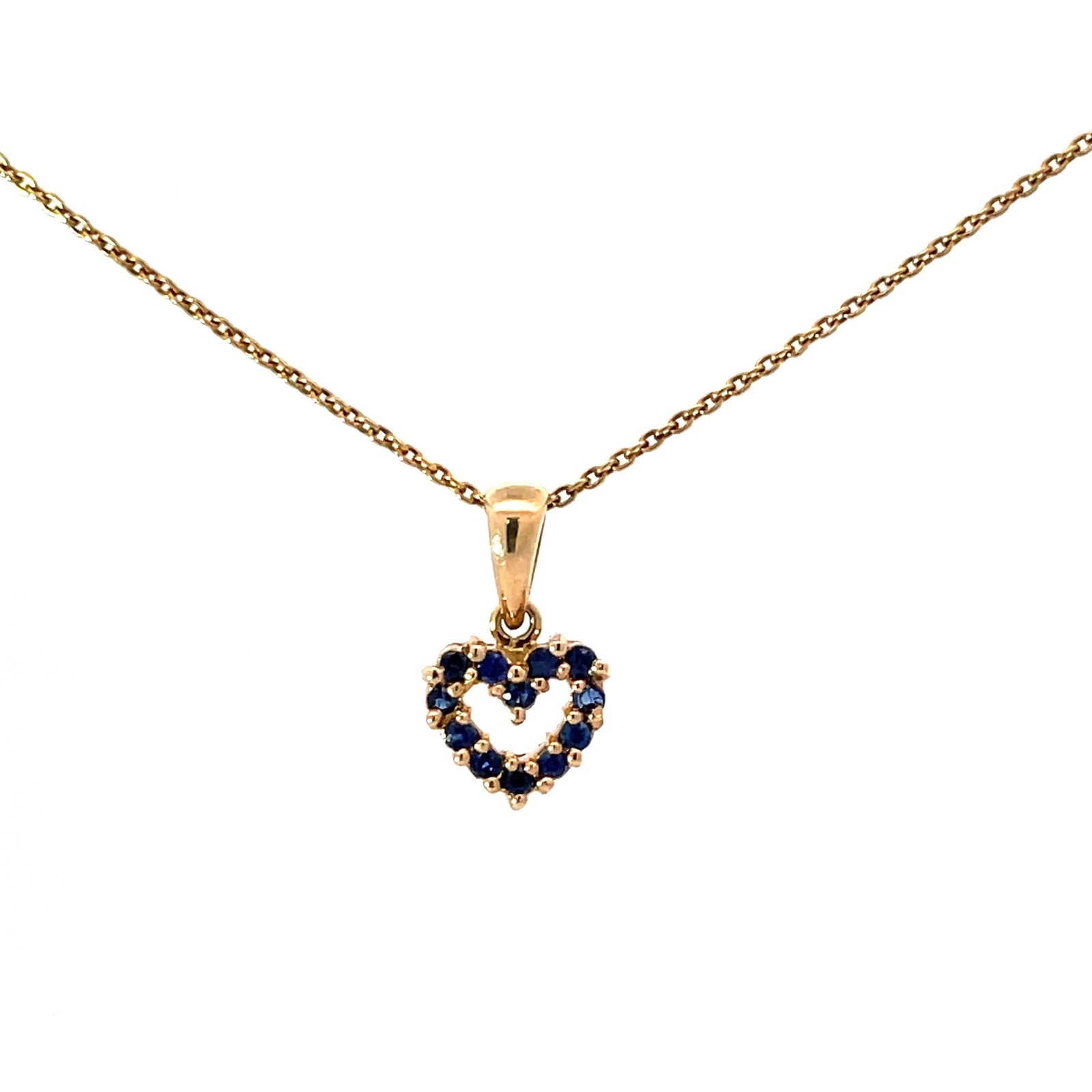 PBS 14 KT Y/G BLUE SAPPHIRE HEART PENDANT TW 0.15 PTS
