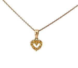 14 Kt Yellow Gold Genuine Yellow Sapphire Heart Pendant On A Diamond Cut Cable Chain With Claw Catch Closure