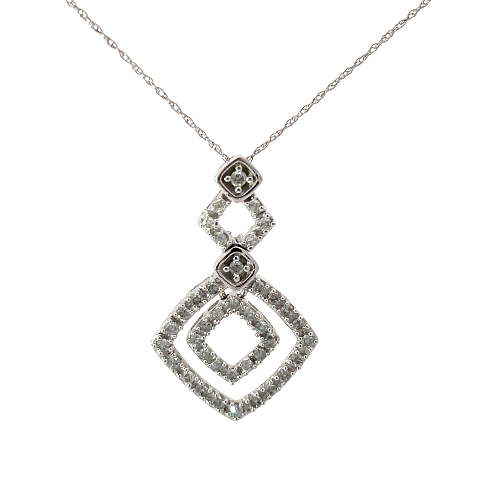 PDI 10KT W/G DIAMOND PENDANT W 18" MACH. ROPE 40- RD DIAMONDS T/W .50PTS
