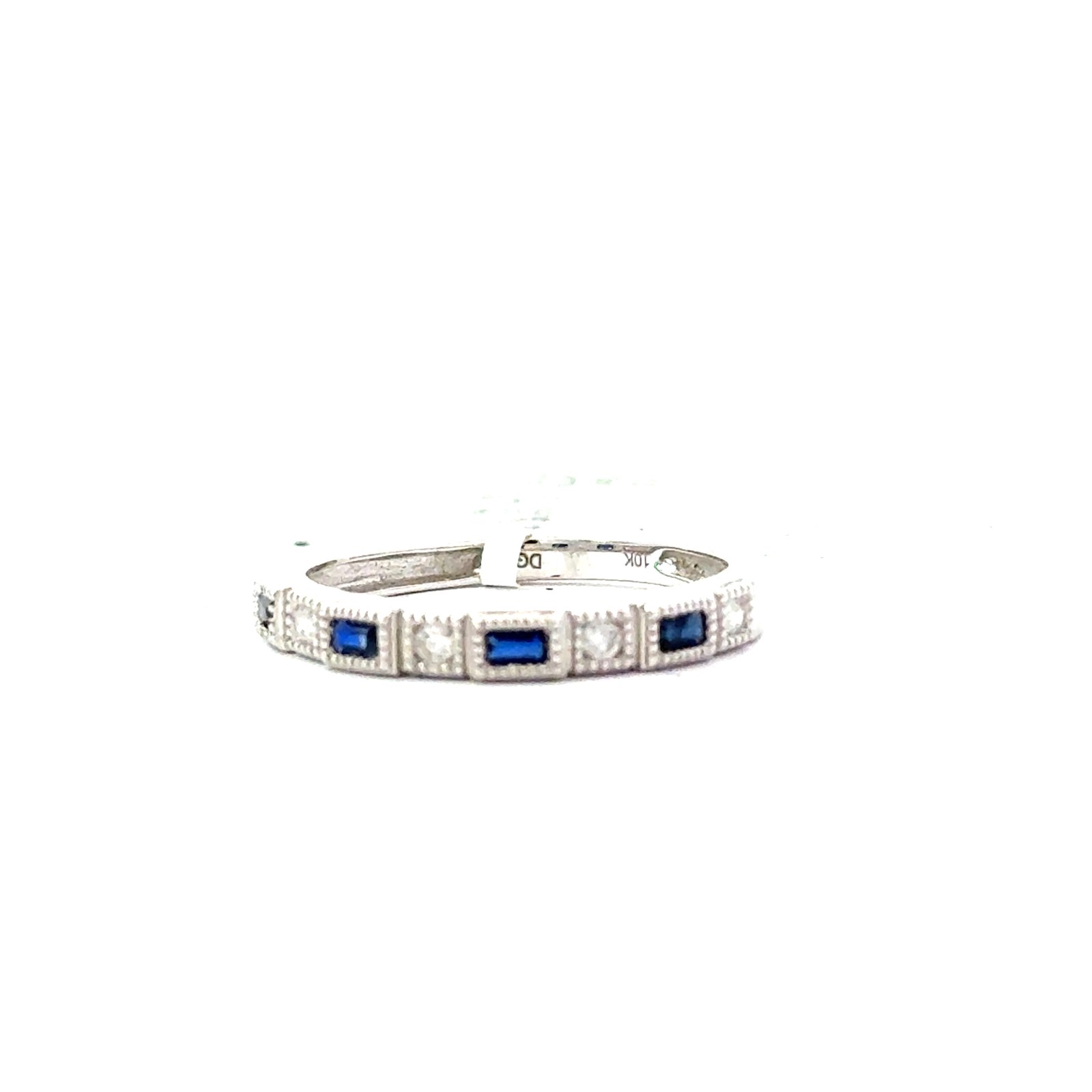 PRASAW .jpg 10kt white gold diamond and sapphire band D tw 0.07cts S tw 0.24cts SI, near colorless H
