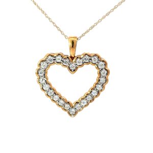 10kt yellow gold diamond illusion heart pendant on machine made rope D tw 0.50cts SI, H