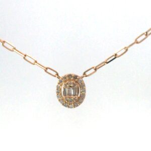 14kt yellow gold diamond oval halo cluster pendant on petite paperclip chain D tw 0.30cts SI, near colorless H color 16"