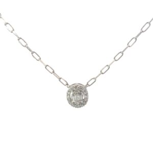 14kt white gold diamond cluster oval pendant on paper clip chain D tw 0.30cts 16" SI, near colorless H color