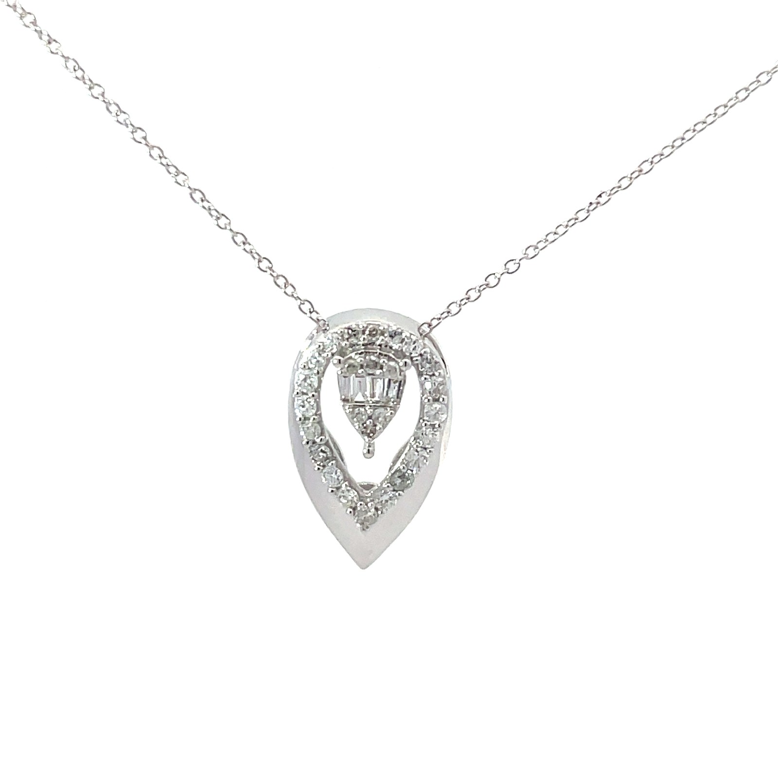 PSBS .jpg 14kt white gold dimaond pear shape cluster necklace D tw 0.30cts VS2/SI clarity, near colorless H/I