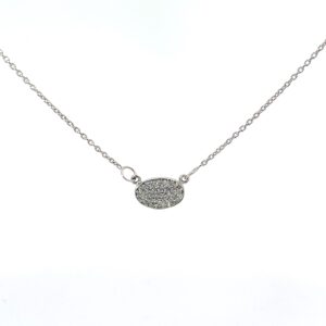 14kt white gold diamond oval pave pendant on cable chain tw 0.15 cts SI1, G/H