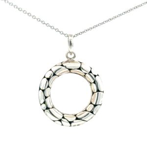 Sterling Silver Round Silver River Stone Fashion Necklace Cable Chain With Claw Catch Closure