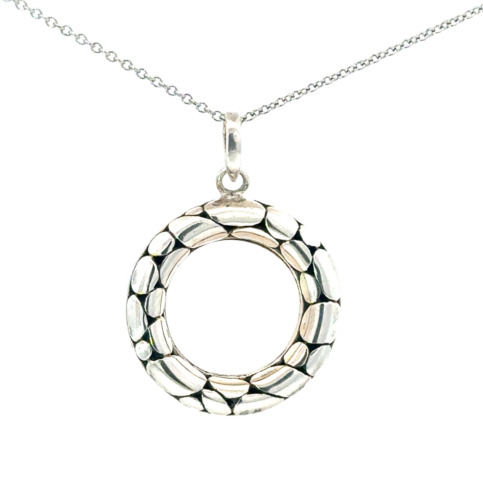 PU Sterling Silver Round Silver River Stone Fashion Necklace Cable Chain With Claw Catch Closure