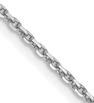 14kt white gold diamond cut 1.4mm cable chain with claw catch rhod plated 18"