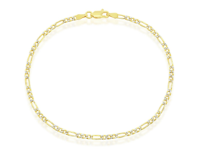 Sterling Silver gold plated 2.5mm diamond cut figaro ankle bracelet 9"