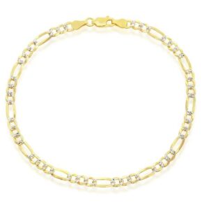 Sterling Silver gold plated 4mm pave figaro ankle bracelet 9"