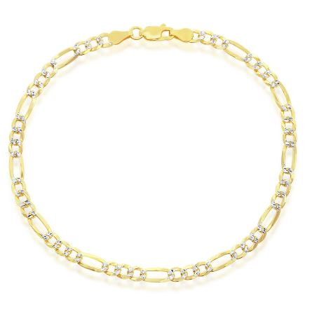 Q .jpg Sterling Silver gold plated 4mm pave figaro ankle bracelet 9"