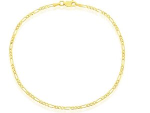 Sterling Silver 2mm gold plated figaro anklet 9" with claw catch closure